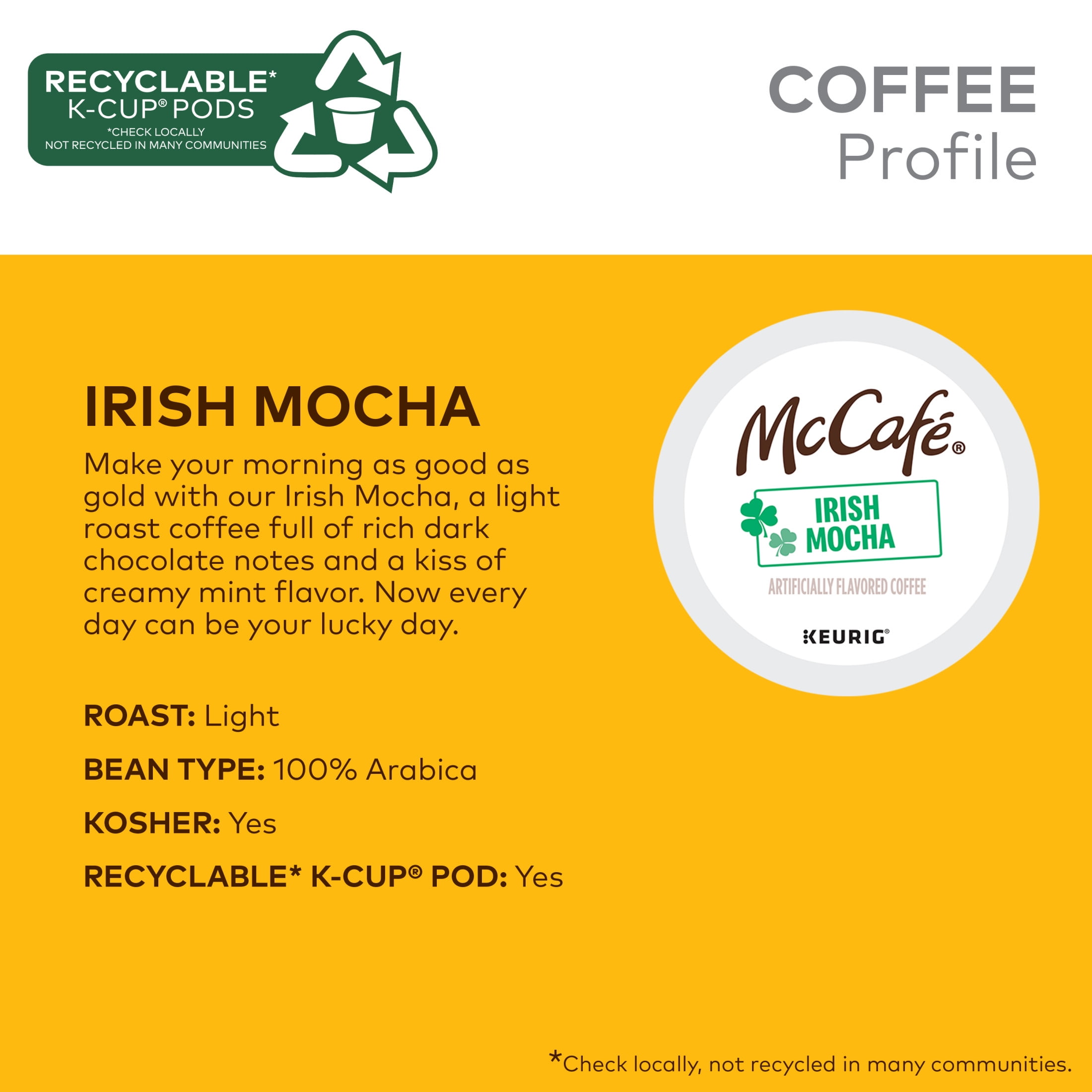 McCafe, Irish Mocha Light Roast K-Cup Coffee Pods, 24 Count