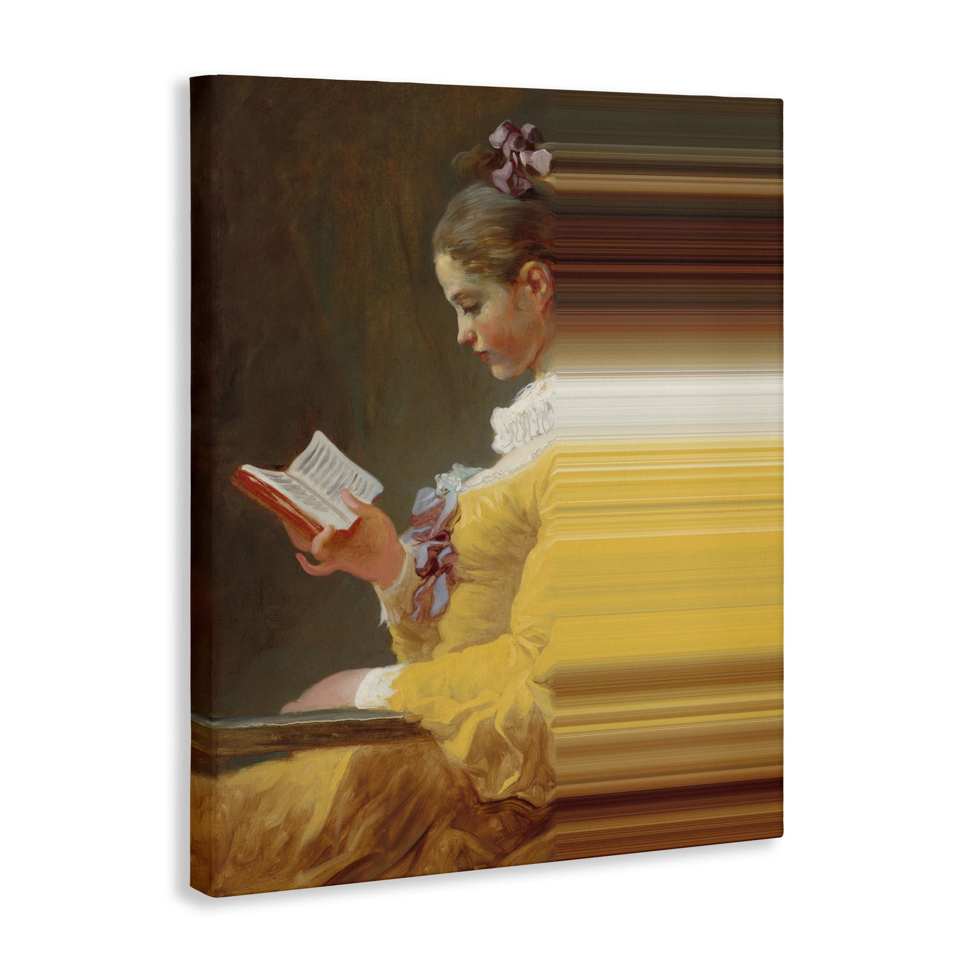 Vintage Lady Reading with Gradient Streaks Canvas Wall Art, design by Seven Trees Design