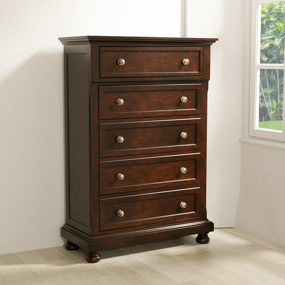 Violeta Transitional Wooden 5-Drawer Chest, Dark Cherry