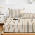 thumbnail image 6 of King Size Fitted Sheet Set - Brown Stripes 3 Piece Bedding Sets 16" Deep Pocket Fitted Sheet with 2 Pillowcases, Farmhouse Vintage Lines Rustic Geometric Brushed Microfiber Hotel Luxury Bed Sheets, 6 of 9