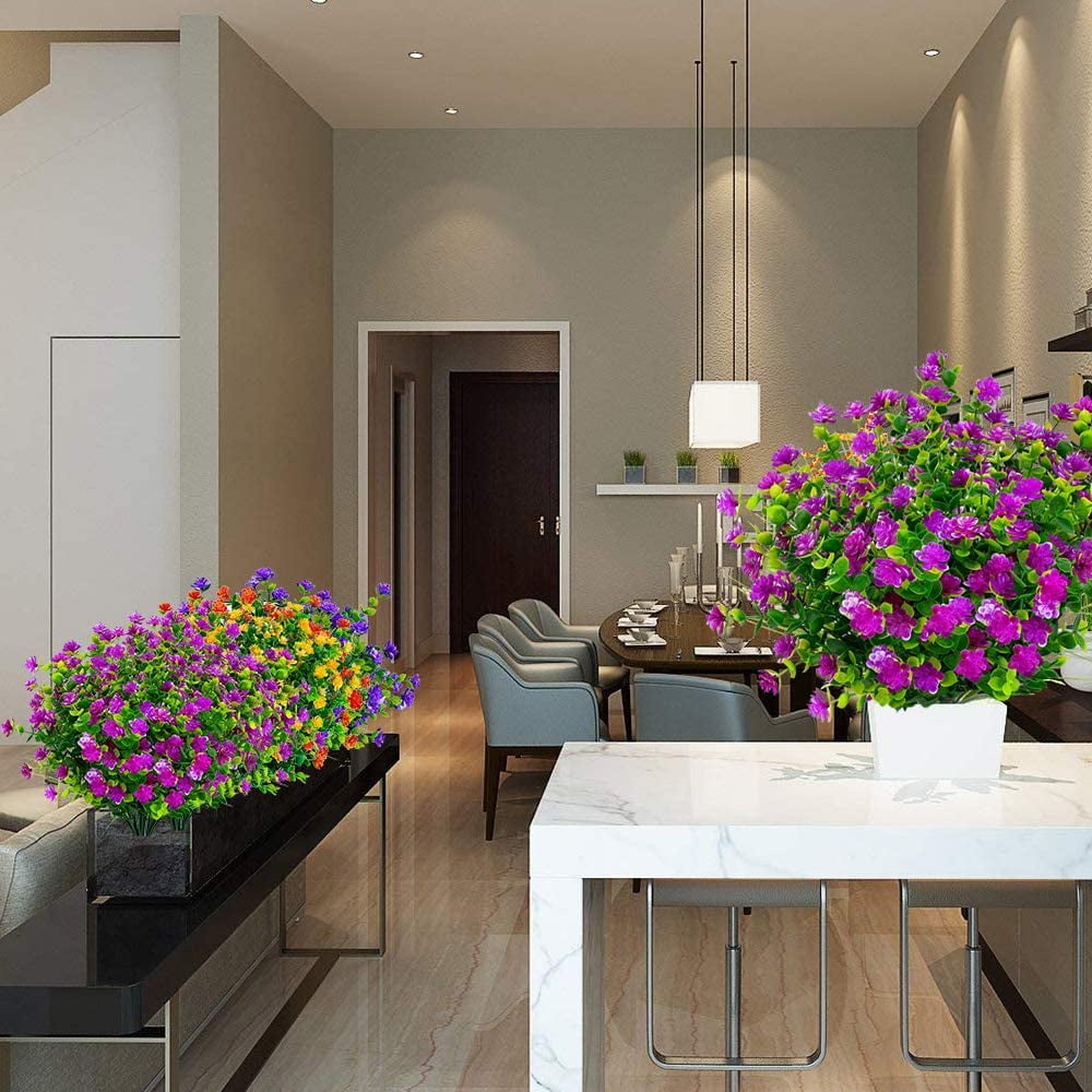 Outdoor Artificial Fake Flowers No Fade UV Resistant Faux Plastic Plants for Hanging Planter Patio Yard Wedding Indoor Home Kitchen Farmhouse Décor (White)