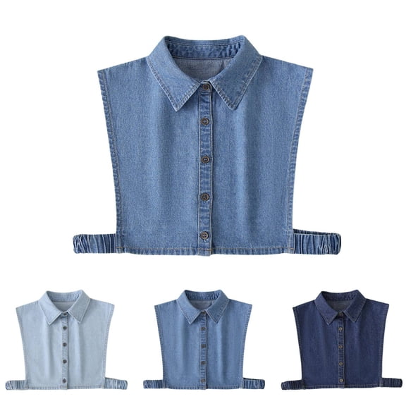 Women's Denim False Collar, Detachable Layering Dickey for Sweaters and Blouses, Button Down Decorative Collar to Refresh Tops and Dresses-Blue