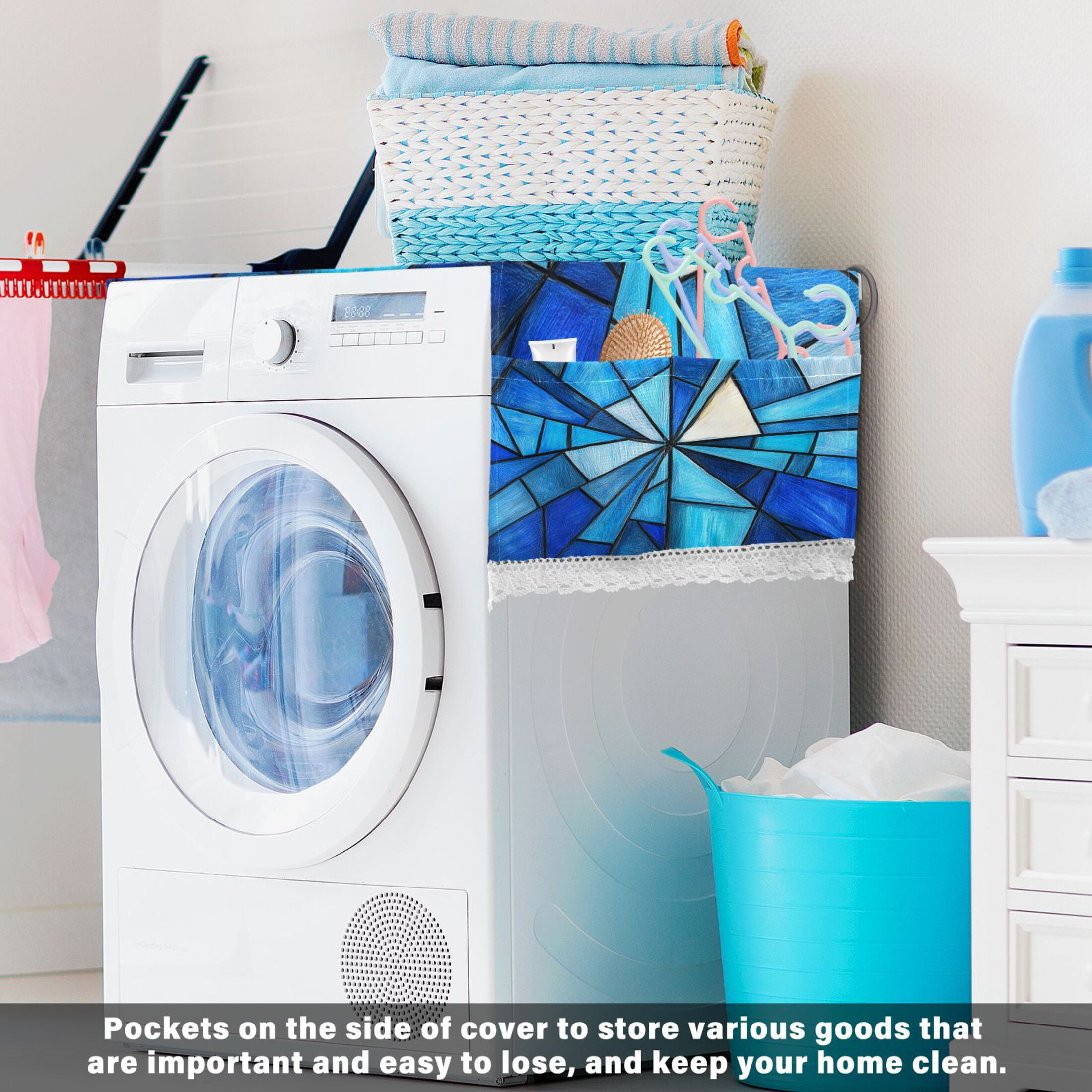 WOBOGO Blue Irregular Glass Washing Machine Cloth Dryer Refrigerator Top Cover Protective Non-Slip Mat For Kitchen Laundry