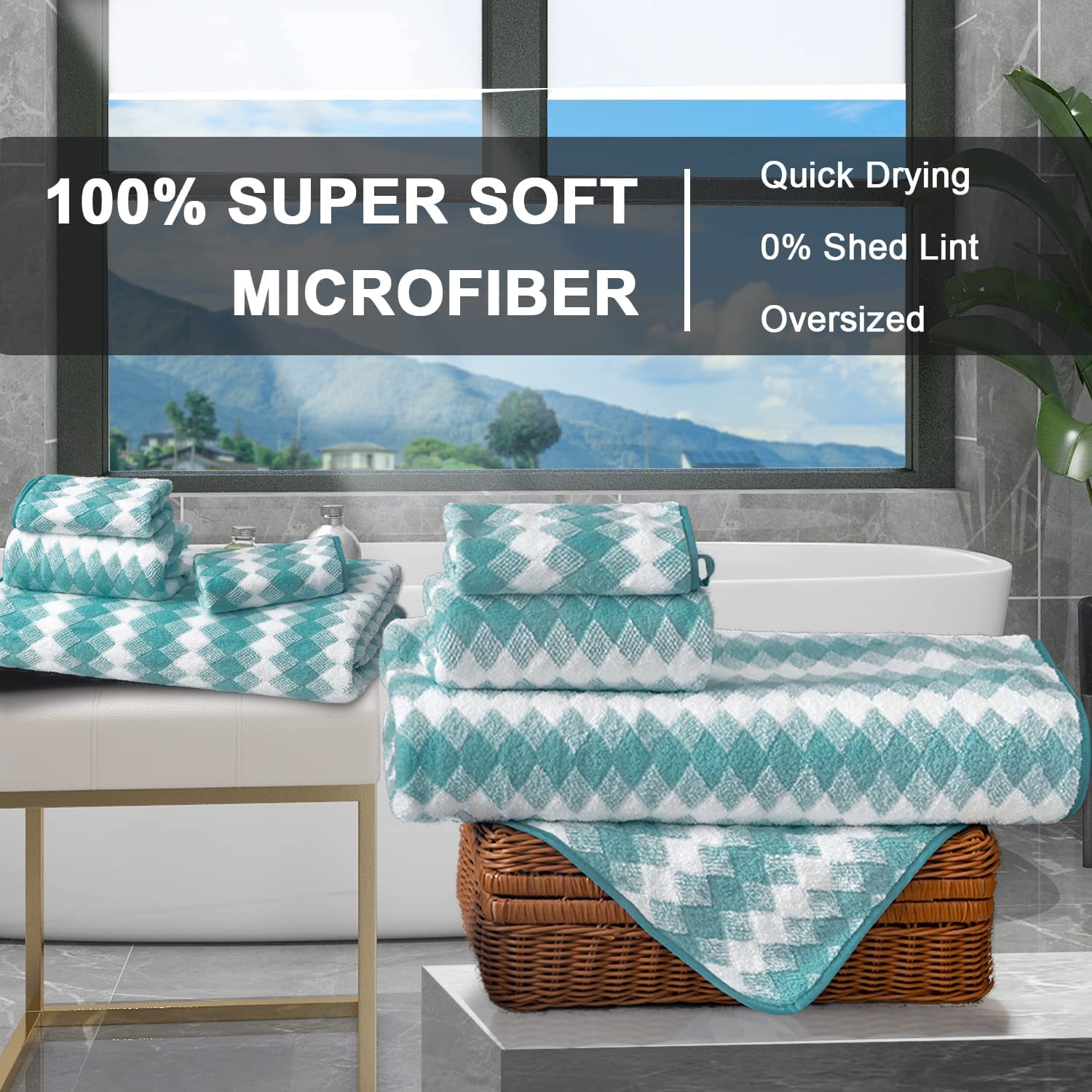 Smuge 2 Pack Hand Towels (16 x 31 in, Lake Blue) Ultra Soft Microfiber Quick Dry Shower Hand Towels