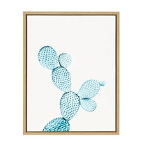 Kate and Laurel Sylvie Blue Cactus Framed Canvas Wall Art by Simon Te Tai, 18x24 Natural