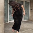 thumbnail image 3 of Ladies‘ Fall Dress  Solid Color Knit Mesh Dress with Mock-Neck and Short Sleeves, 3 of 4