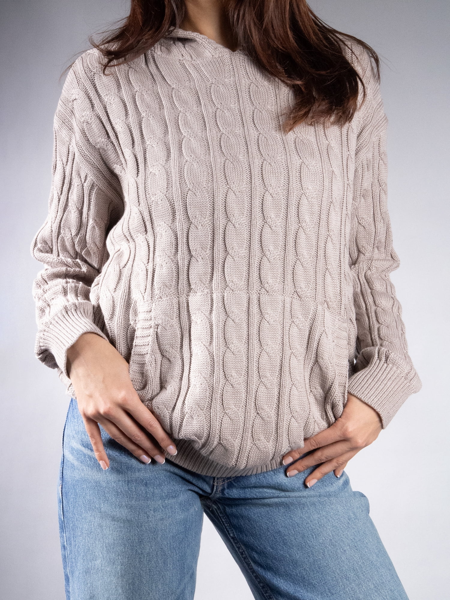 DARING DIVA Women's Stylish Oversized Cable Knit Hooded Sweater M Fossil Gray