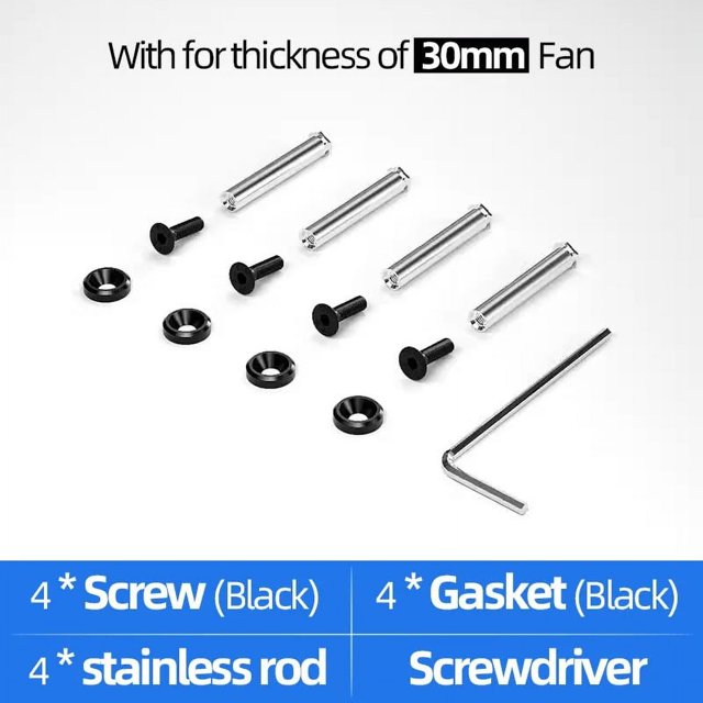 Aluminum Alloy Screws Lock Nut 4set Computer Fan Screws for 25mm Thickness Cooling Fan Easy Installation Colorful Gasket 30mm-Black