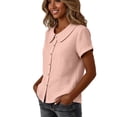 thumbnail image 4 of Asgosdo Womens Tops Short Sleeve Button Down Solid Color Loose Fit Blouses Basic Comfy Going Out Shirts, 4 of 5