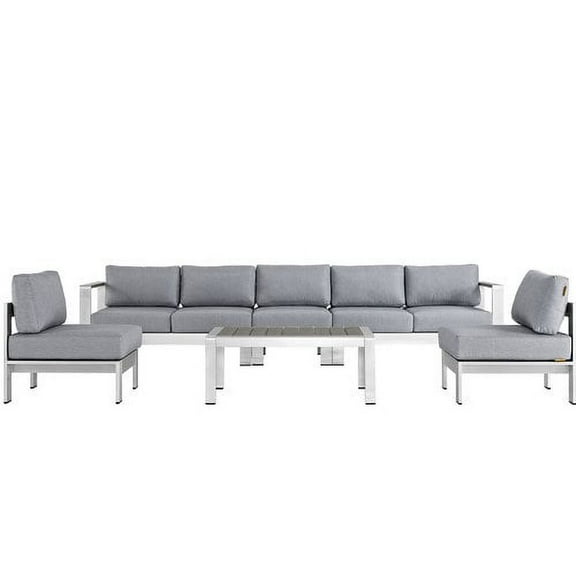Modway Shore 6 Piece Outdoor Patio Aluminum Sectional Sofa Set, Multiple Colors
