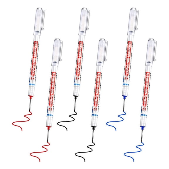 6Pcs Long Head Deep Hole Marker Multifunction Nosed Drill Carpenter Mark Waterproof Pen