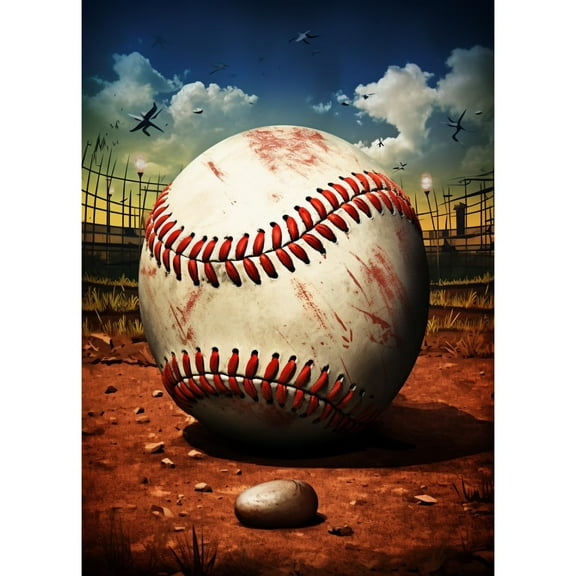 Baseball on Playground 5D Diamond Art DIY Paint with Full Drill Round Diamond Gems Painting by Number Kits for Adults Art Craft Home Wall Decor 11.8x15.8in