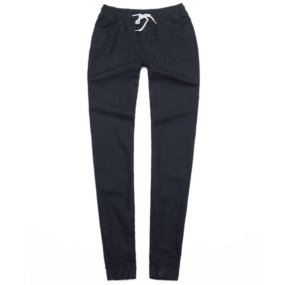 Baeitkot Women's Plus Size Flexible Motion Elastic Waistband Straight Leg Jean ,Low Waistband Ankle Binding Commuting Style Casual Pocket Jeans