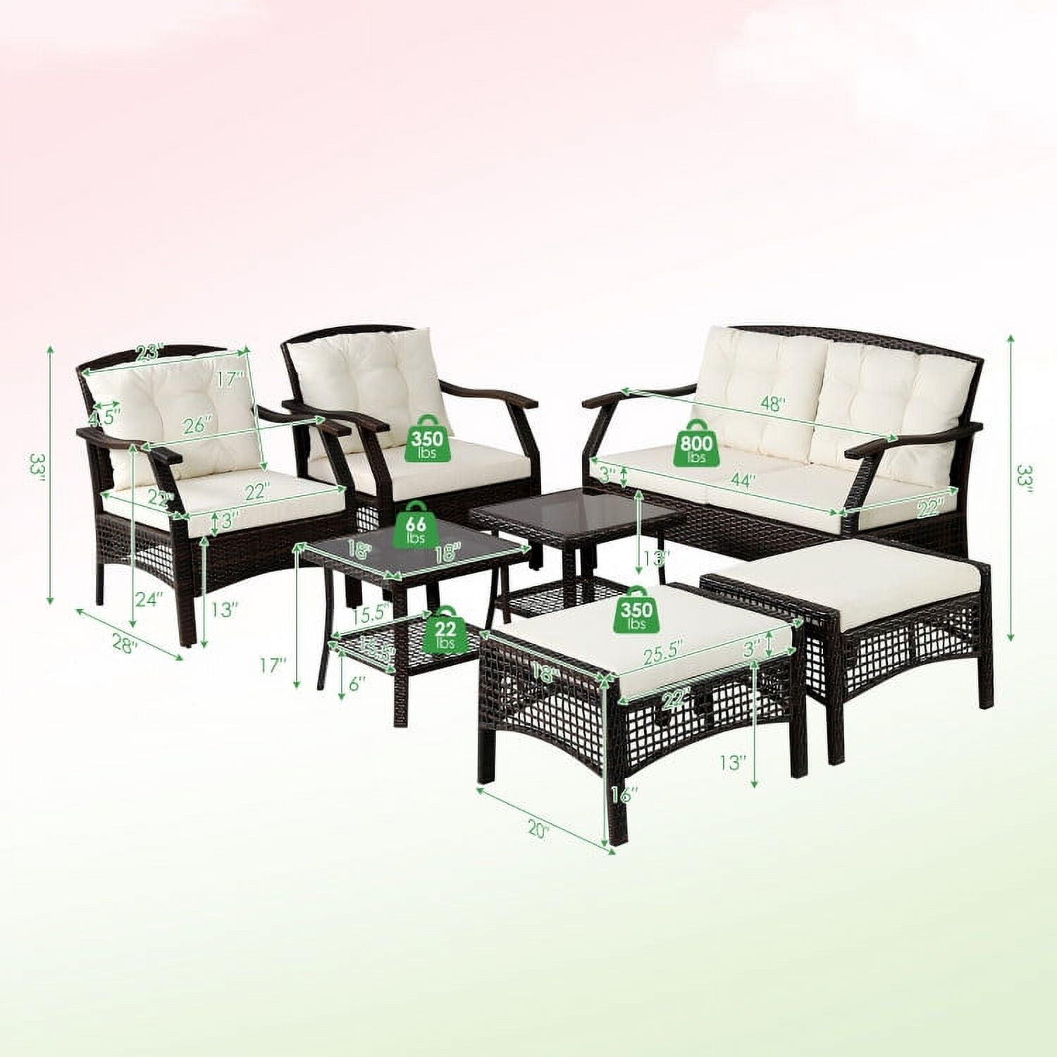 Aimee Lii 7 Pieces Wicker Furniture Set, Outdoor Patio Furniture with Waterproof Cover, White Aimee Lii 7 Pieces Wicker Furniture Set, Outdoor Patio Furniture with Waterproof Cover, White