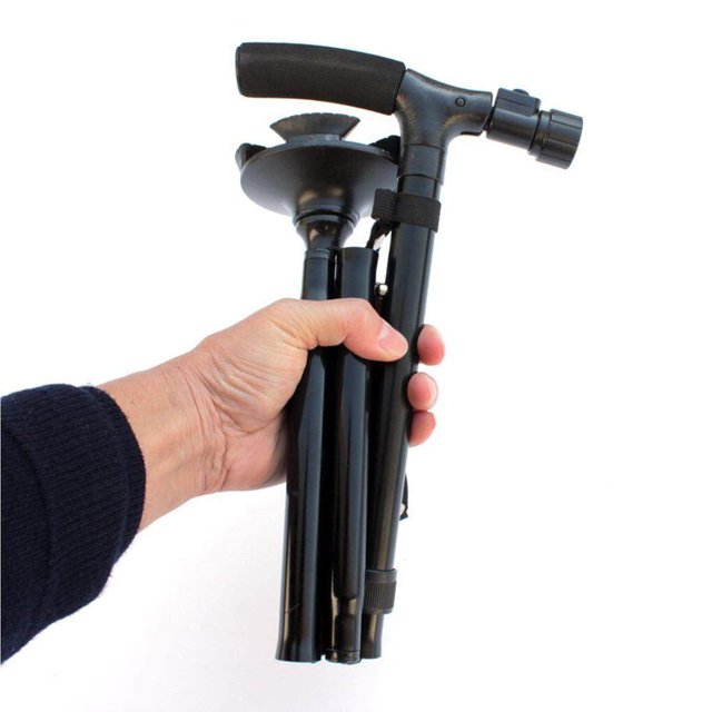 Canne Réglable pour Aînés, Bâton de Marche Pliable, Béquille Portable, Alliage d'Aluminium, Canne à DEL Résistante à l'Usure pour Personnes Âgées, Randonnée