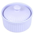 thumbnail image 1 of EeaseMX Recipiente de cerámica para hornear, resistente al calor, para pudín, gelatina, postre, tazón pequeño con tapa para cocina casera (morado), 1 of 7