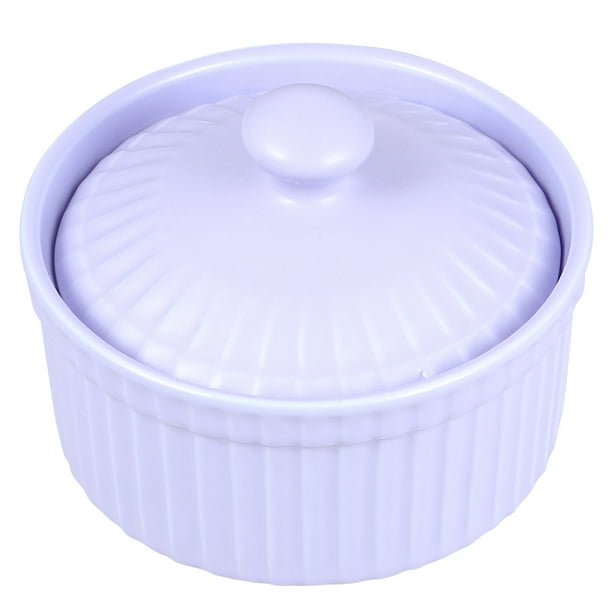 EeaseMX Recipiente de cerámica para hornear, resistente al calor, para pudín, gelatina, postre, tazón pequeño con tapa para cocina casera (morado)