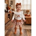 thumbnail image 5 of Loicainy 4Pcs Infant Baby Girl Thanksgiving Outfit 3 6 12 18 Months Long Sleeve Crew Neck Croissant Print Romper Plaid Layered Skort Headband Socks Clothes Set, 5 of 9