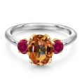 thumbnail image 3 of Gem Stone King 925 Silver and 10K Yellow Gold Ecstasy Mystic Topaz and Red Created Ruby Engagement Ring for Women | 2.50 Cttw | Oval 9X7MM | Gemstone November Birthstone | Size 6, 3 of 6