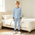 thumbnail image 2 of TIREOW Kids Underwear 2 Piece Set Contrast Trim Long Sleeve Crewneck Top and Long Pants Boys and Girls Sleepwear Loungewear Set, 2 of 7