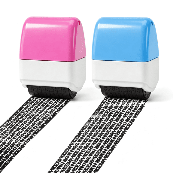 TELOLY 2 Pcs Identity Theft Protection Roller Stamp Confidential Roller Stamp Practical Privacy Rollers Stamps for Mail Address Id Blackout Privacy&Security(Blue,Dark Pink)