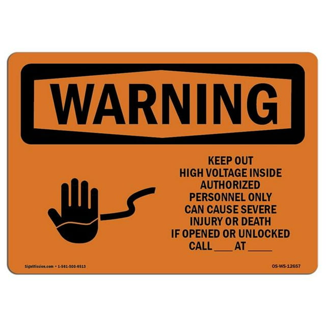 SignMission OS-WS-A-1218-L-12657 12 x 18 Po OSHA Signe d'Avertissement - Garder hors Tension avec Symbole