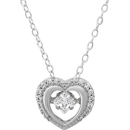 CZ Rhodium over Sterling Silver Dancing Stone Heart Pendant, 18