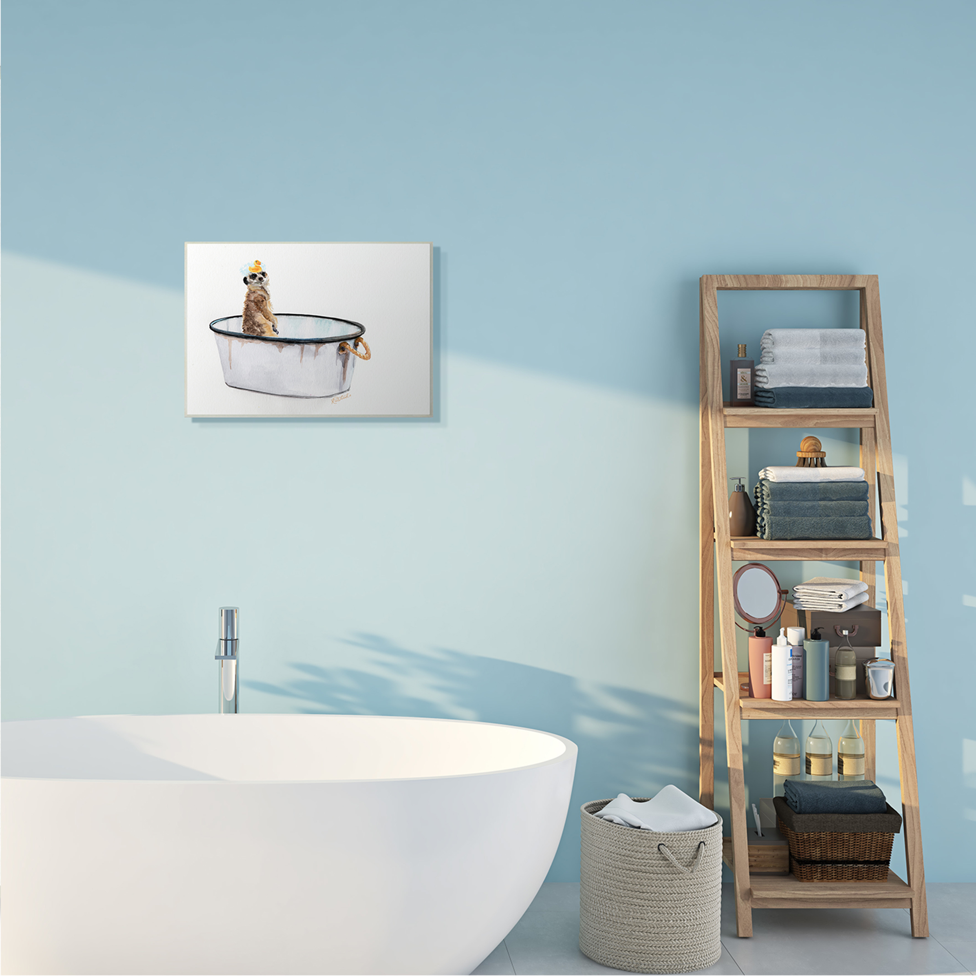 Stupell Industries Meerkat Bubble Bath Vintage White Tin Tub Wall Plaque, 13 x 19, Design by Jennifer Redstreake
