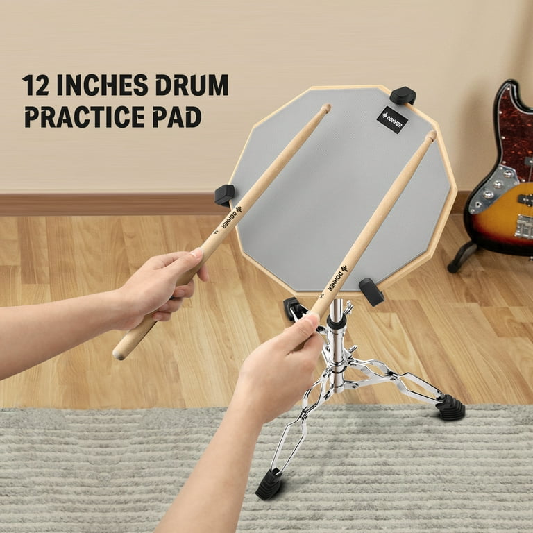 Donner 12 Inches Drum Practice Pad Silent Drum Pad Set Blue 2-Sided With  Drum Sticks