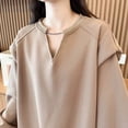 thumbnail image 5 of Enjoytime Oversized Sweatshirt for Women Solid Color V Neck Long Sleeve Tops Fashion Loose Casual Pullover Sweatshirts Khaki L, 5 of 7