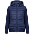 thumbnail image 6 of Women Quilted Puffer Jacket Knit Sleeve Padded Coat Zip Up Hooded Outerwear,Relaxed Comfy Daily Outing Casual Wear,Blue,M, 6 of 7