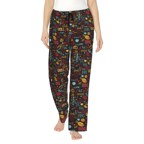 Balery BBQ Barbecue Grill Pantalones de pijama para mujer, pijamas ultraligeros, pantalones de estar por casa-Small