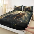 thumbnail image 3 of Homewish Safari Animal Bear Bed Sheets,Tropical Botanical Plant King Sheets,Brown Green Black Sheet Set For Boys Kids,Breathable Home Decor,4pcs, 3 of 7