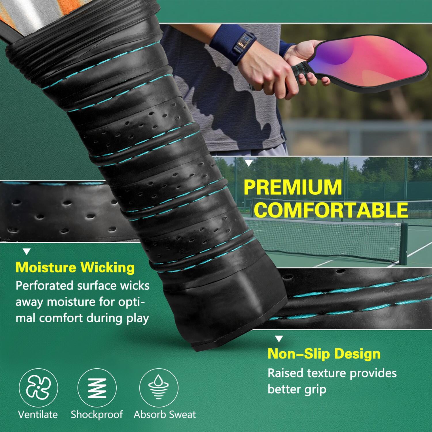 Pickleball Paddles Set Of 2, Fiberglass Surface, Neon Fluid Print, 4 Balls & Bag