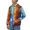 thumbnail image 3 of Zufioo Red And Blue Flame Waves Print Men's Hooded Cardigan, Zip-up Long-Sleeved Sweatshirt Jacket Sportswear-Small, 3 of 5