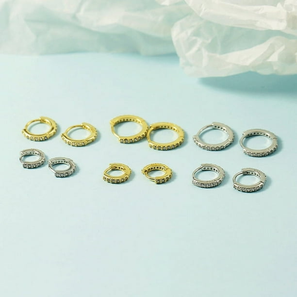 Pendientes de mujer, pendientes pequeños, sencillos, elegantes, con incrustaciones de diamantes, pendientes redondos, moda, combinables, joyas para las orejas sin dormir