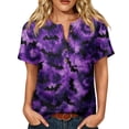 thumbnail image 2 of Womens Halloween Shirts Skeleton Ghost Loose Fit Henley Fall Blouse Castle Print Short Sleeve Casual Horror T-Shirt S, 2 of 7