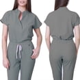 thumbnail image 2 of ASDFVBKG Uniforms Scrubs Set for Women Round Neck Snap Front Short Sleeve Jogger Suits with Pockets Stretch Top & Pants 2025 Nurse Uniform Casual Workwear Sets Gray 2XL, 2 of 5