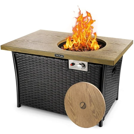 TACKLIFE 41in Propane Fire Pit Table 50000 BTU Rectangular Fire Table with Lid for Outside Patio Garden Backyard