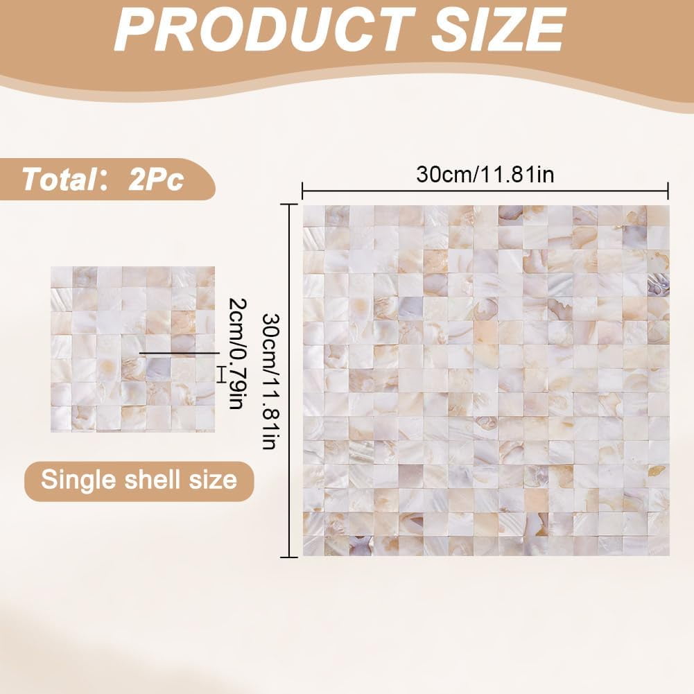 2 Sheets Mother of Pearl Peel and Stick Backsplash Mosaic Shell Renter Friendly Backsplash Self Stick Paper Wall Tiles for Kitchen Bathroom Bedroom Wall Art Decor 11.8inch(30cm) Mixed Color