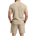 thumbnail image 5 of Maqroz 2 Piece Linen Shorts Set for Men Button Down Short Sleeve Shirt Elastic Waist Shorts Fashion Solid Casual Breathable Daily Wear with Pockets, 5 of 9