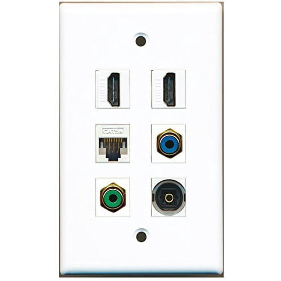 RiteAV - 2 HDMI 1 Port RCA Green 1 Port RCA Blue 1 Port Toslink 1 Port Cat5e Ethernet White Wall Plate