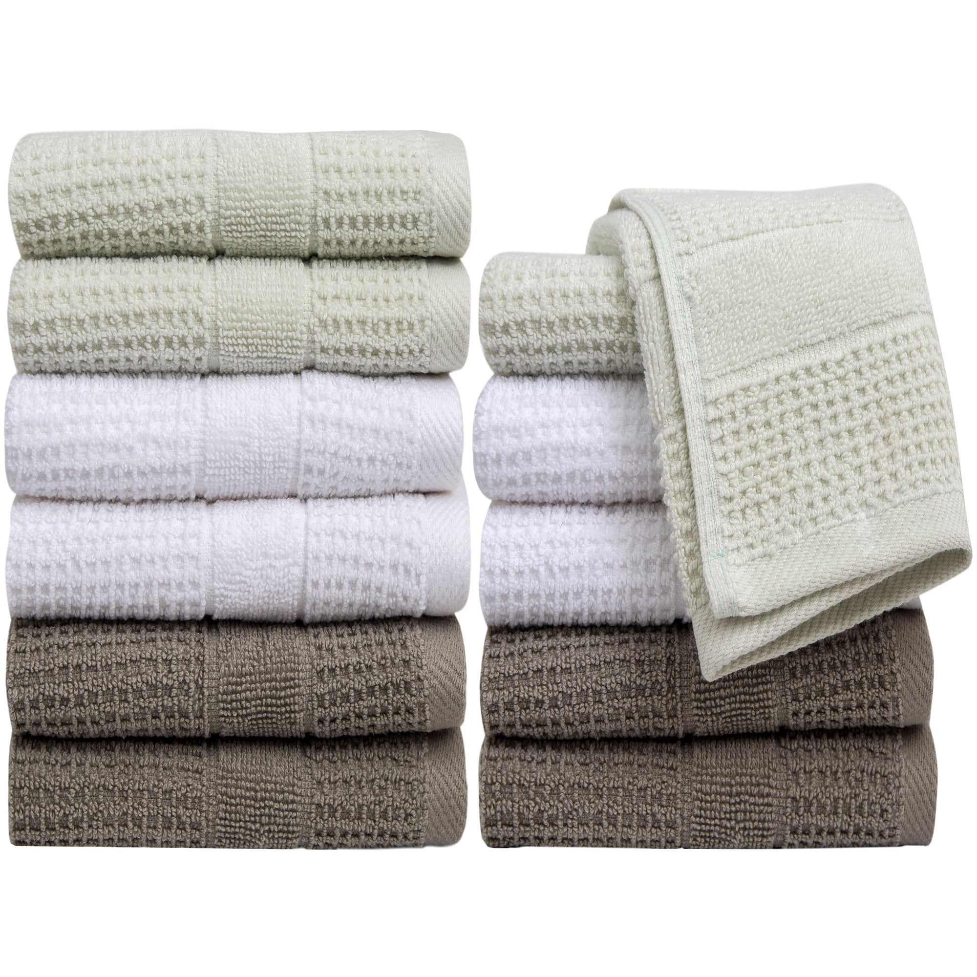 Pleasant Home Washcloths Set 12 Pack Super Soft and Highly Absorbent Face Towels Grey, Popcorn Design – 488 GSM- 100% Ring Spun Cotton Wash Cloth 12” x 12” 