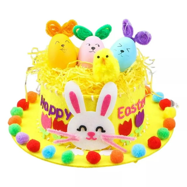 kurtrusly Complete Easter Hat Making Kit Eco-Friendly Non-Woven For Children Eco-friendly Easter Hats Are yellow