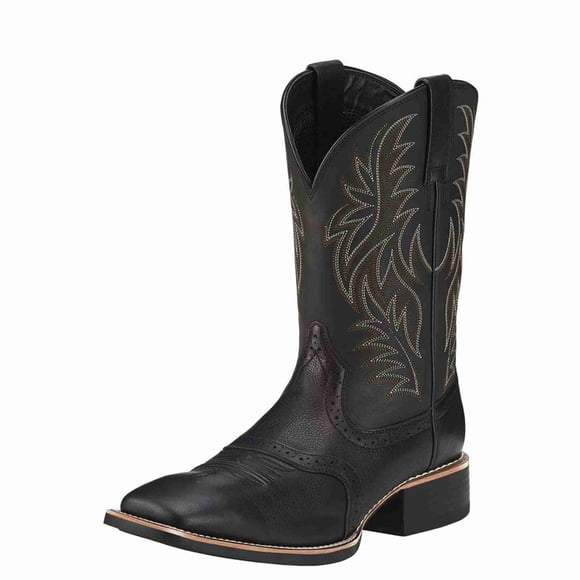 Men's Classic Western Cowboy Boots with Square Toe, Embroidered Leather Pull-On Boots for Casual Work Boots