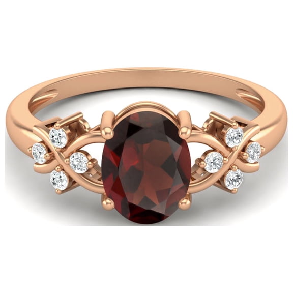 925 Silver Rose Plated 8X6 MM Oval Shape Garnet Women Valentines Day Gifts Ring