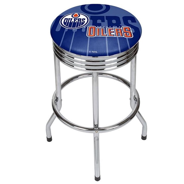 Trademark Global NHL1005-EO Edmonton Oilers NHL Chrome Ribbed Bar Stool