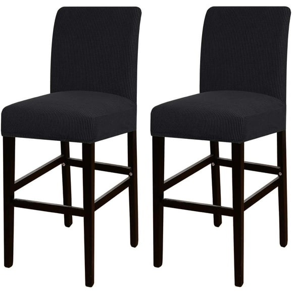 Stretch Bar Stool Cover Counter Stool Pub Chair Slipcover for Dining Room Cafe Barstool Slipcover Removable Furniture Chair Seat Cover Jacquard Fabric with Elastic Bottom Set of 2, Black