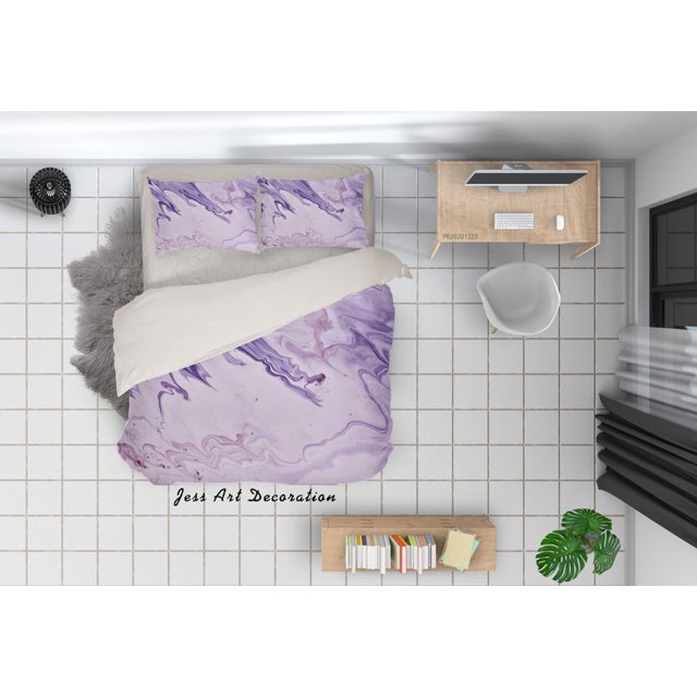 3D Acuarela Púrpura Mármol Funda de edredón Juego de ropa de cama Funda de edredón Fundas de almohada