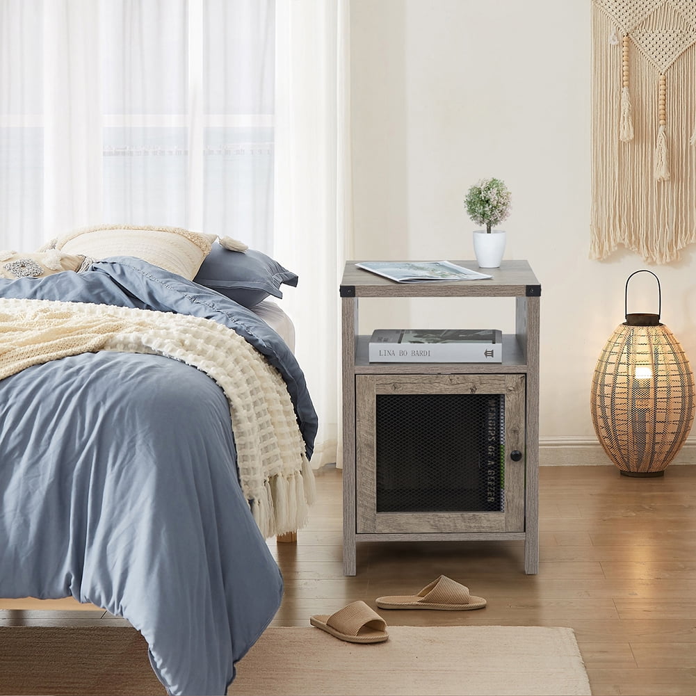 Kadyn Farmhouse Nightstand with Power Outlets, Usb Ports, End Table with Cabinet, Storage Shelf, Side Table for Bedrooms, Living Rooms, Retro Gray Kadyn Farmhouse Nightstand with Power Outlets, Usb Ports, End Table with Cabinet, Storage Shelf, Side Table for Bedrooms, Living Rooms, Retro Gray